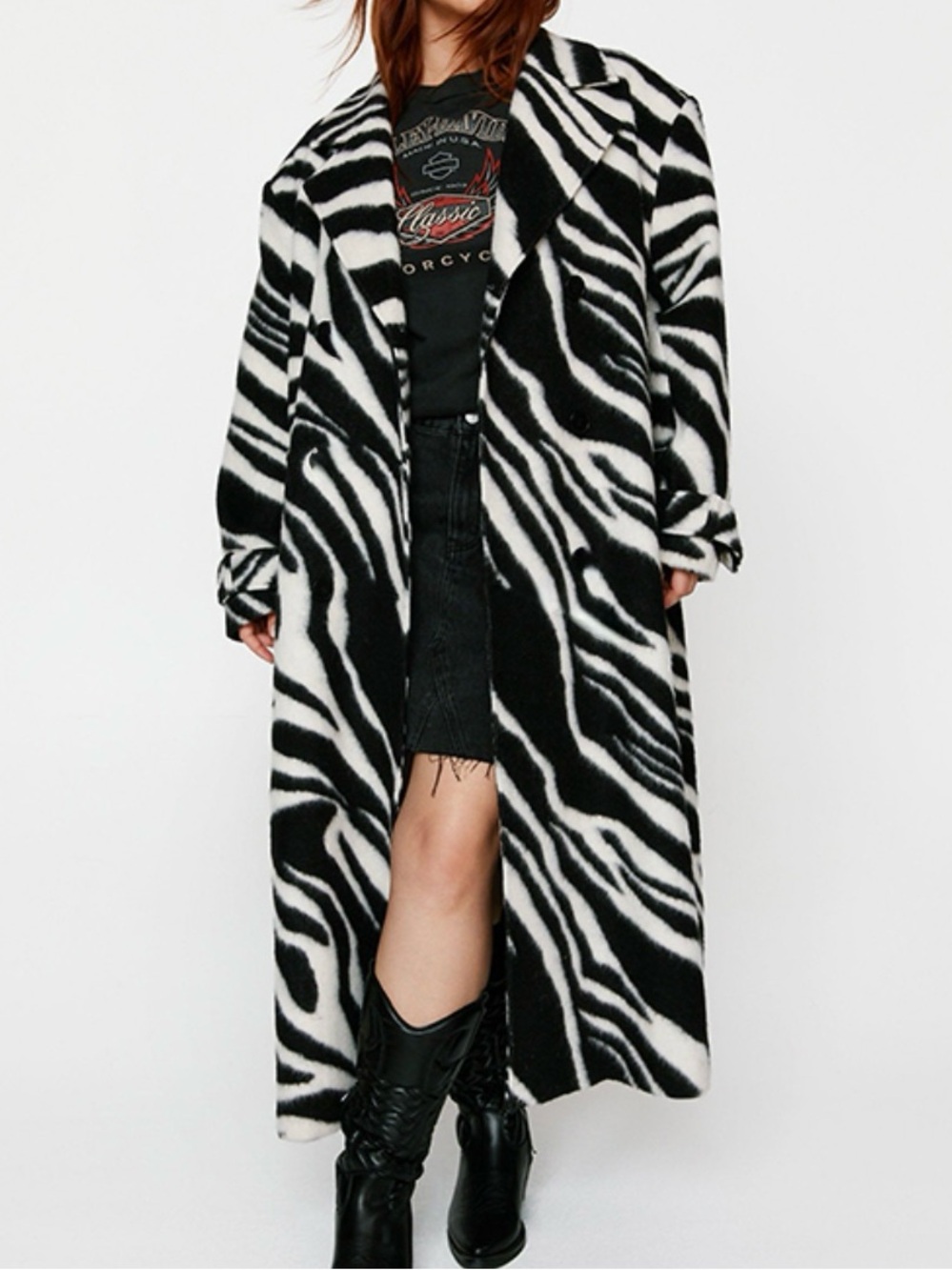Nasty Gal Zebra Print Wool Tie Coat